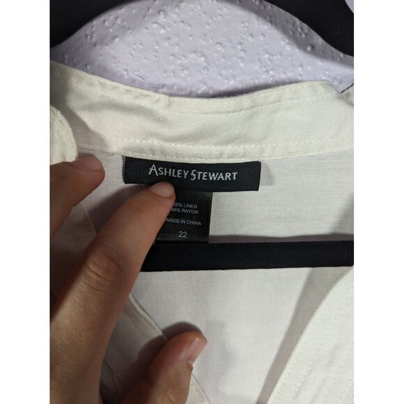 Ashley Stewart Womens Essential Shirt Dress White Linen/Rayon Cassic 22 - Picture 3 of 4